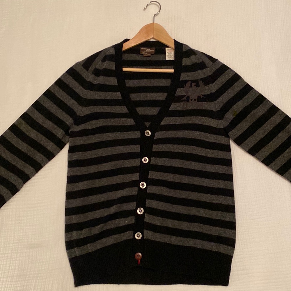Energie black and gray striped button cardigan with fun details